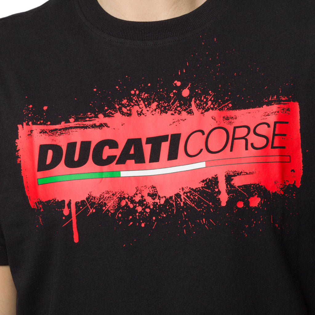 T-shirt nera da uomo con logo sul petto Ducati Corse