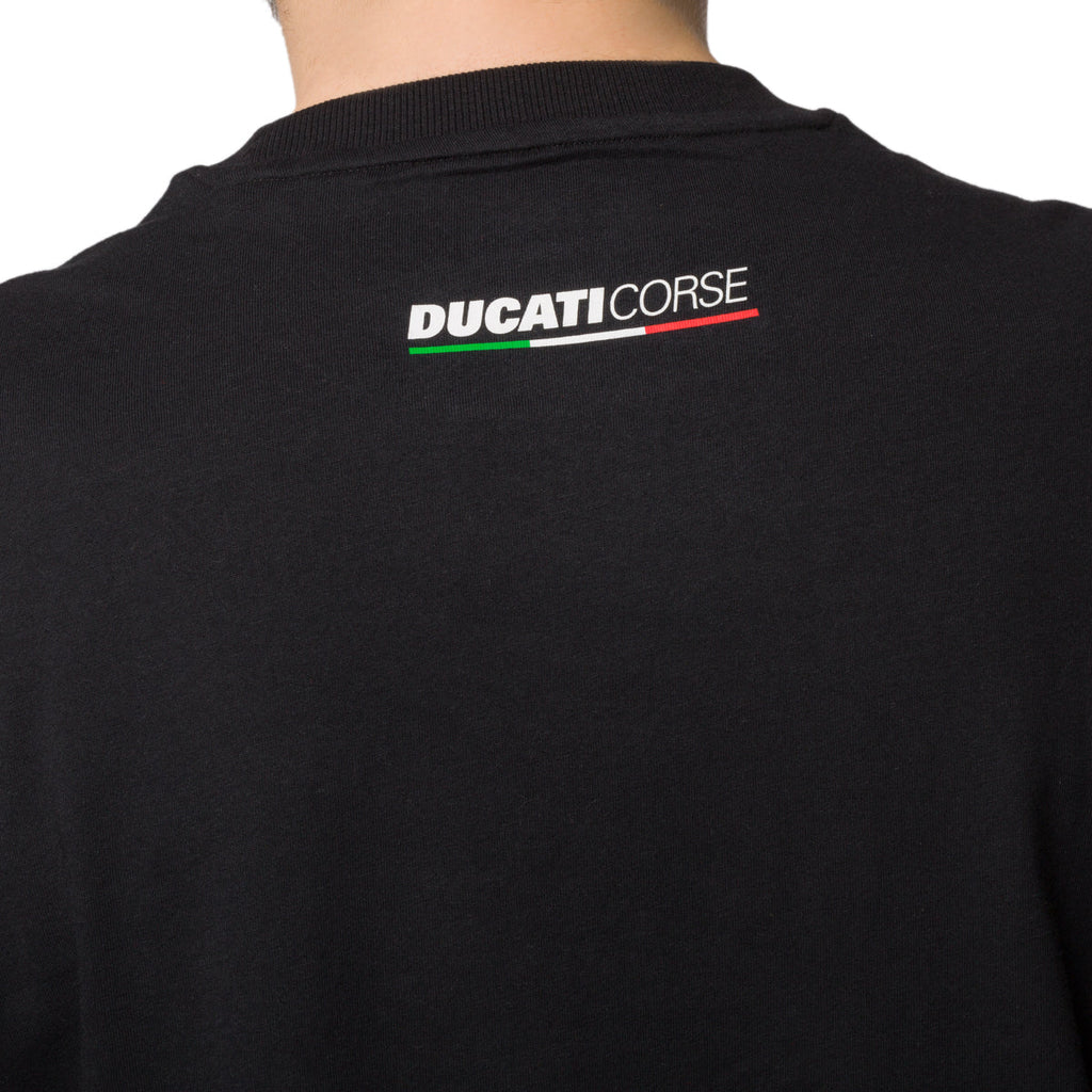 T-shirt nera da uomo con logo sul petto Ducati Corse