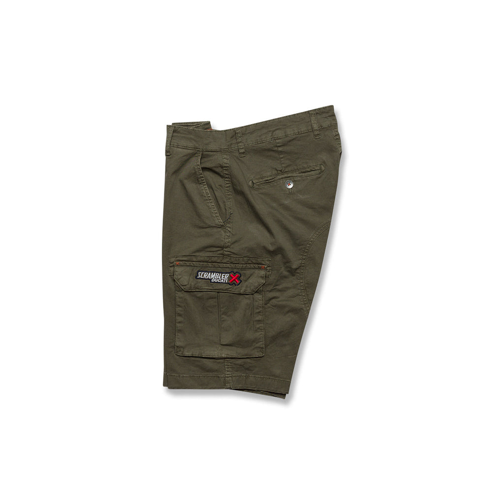 Pantaloncini bermuda verde militare da uomo con tasconi Scrambler Ducati X Cargo Shorts