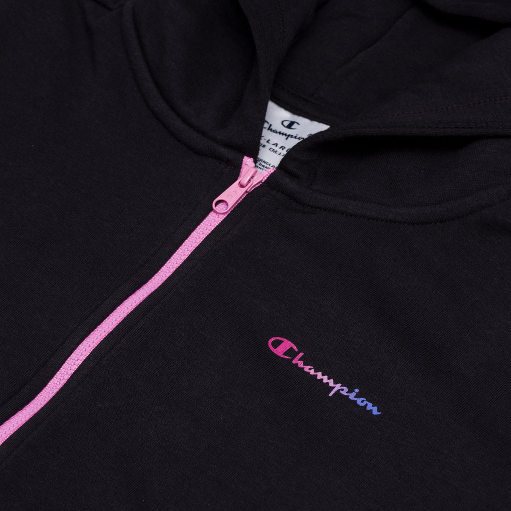 Felpa con cappuccio e zip nera da bambina con logo Champion