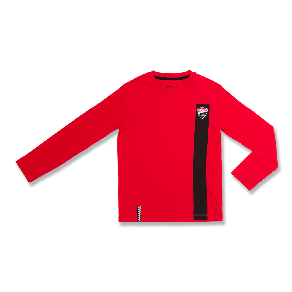 Maglia a maniche lunghe rossa da bambino con badge Ducati Corse Stripe