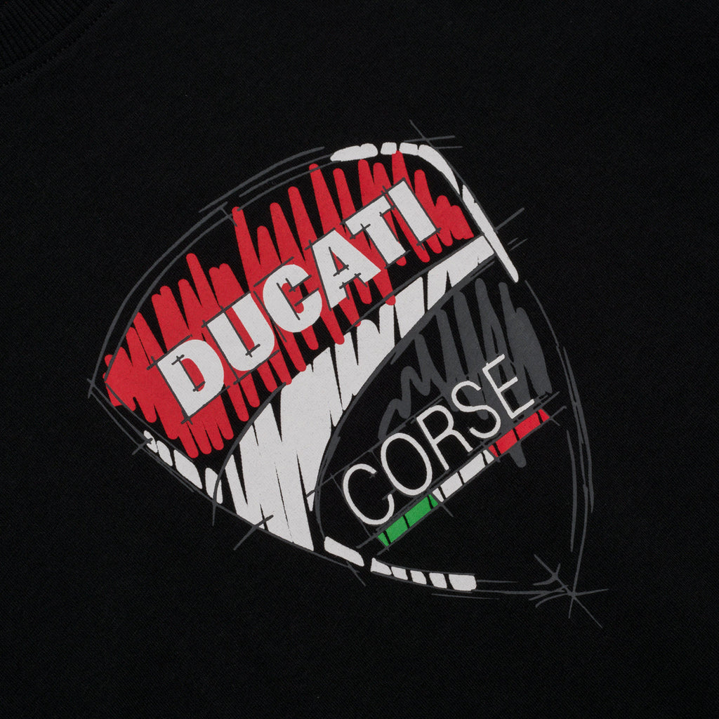 T-shirt nera da bambino con badge sul petto Ducati Corse Chalk