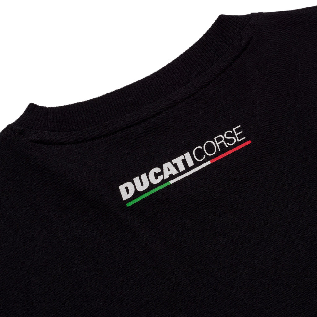 T-shirt nera da bambino con badge sul petto Ducati Corse Chalk