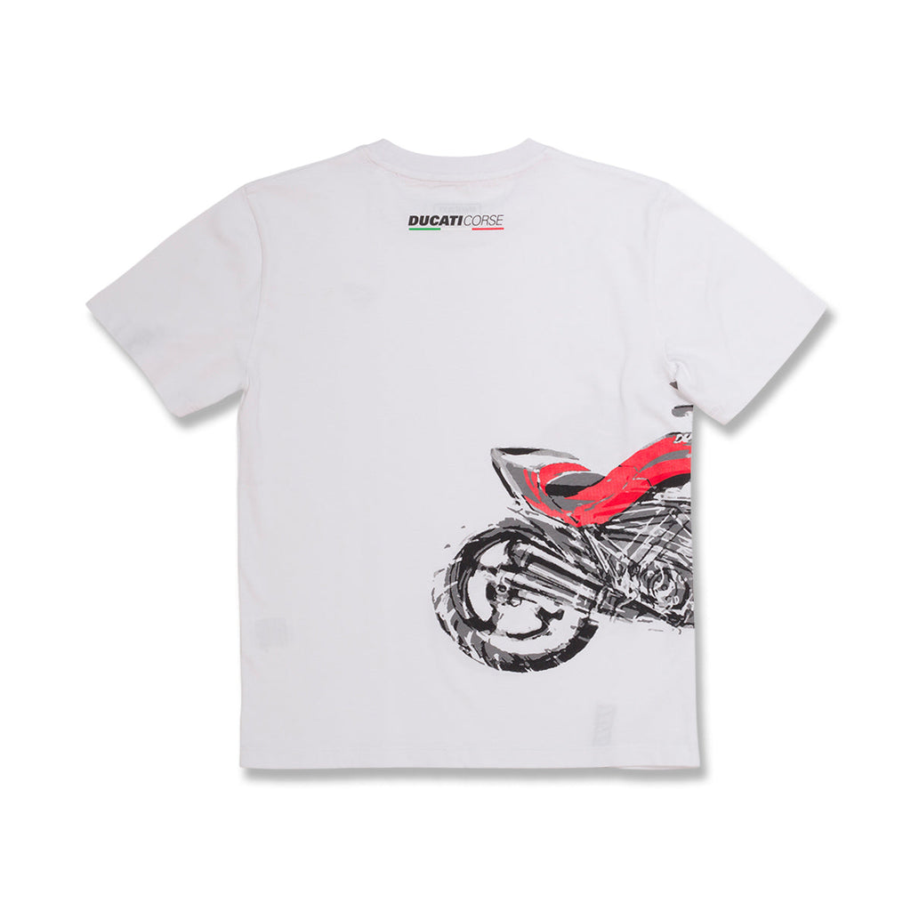 T-shirt bianca da bambino con stampa oversize Ducati Corse Centauro