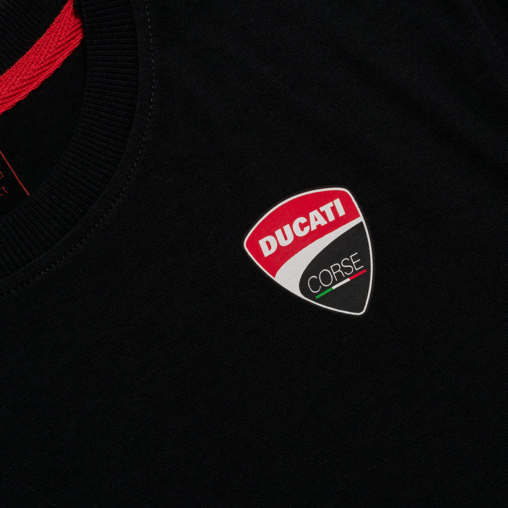 T-shirt nera da bambino con badge sul petto Ducati Corse Road