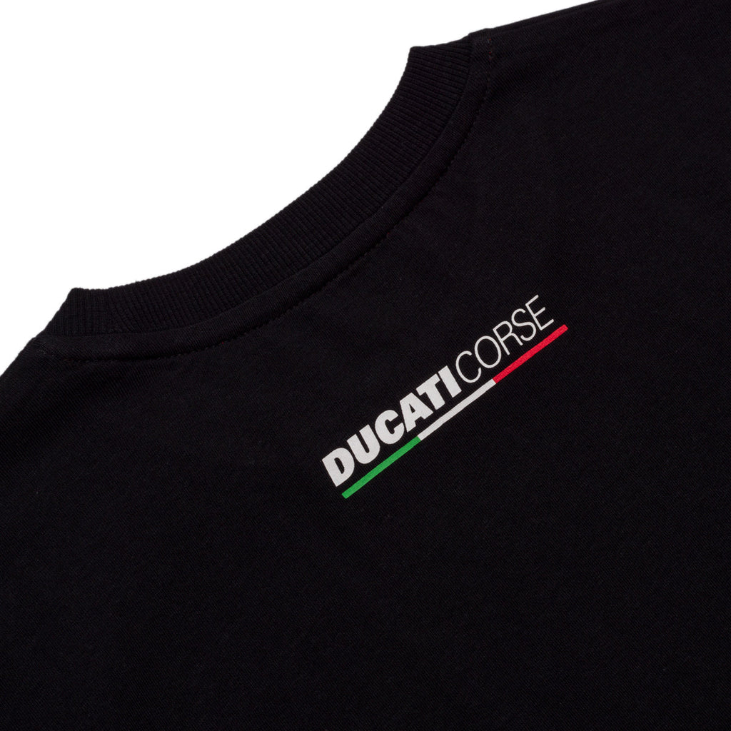 T-shirt nera da bambino con badge sul petto Ducati Corse Road