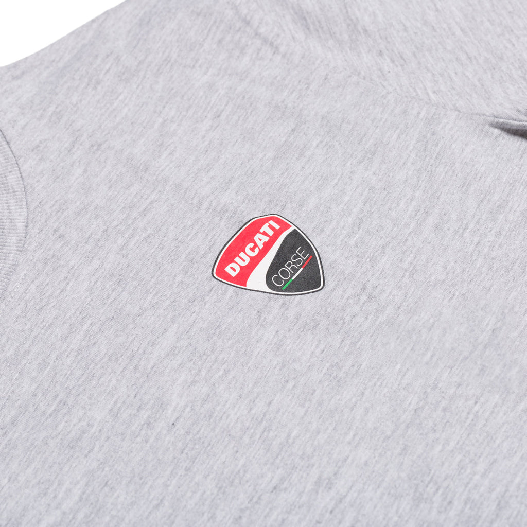 T-shirt grigia da bambino con badge sul petto Ducati Corse Road