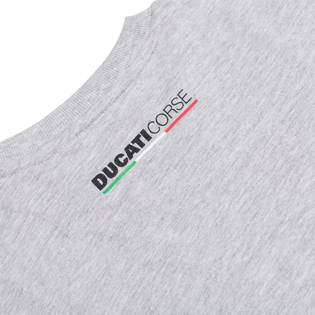 T-shirt grigia da bambino con badge sul petto Ducati Corse Road