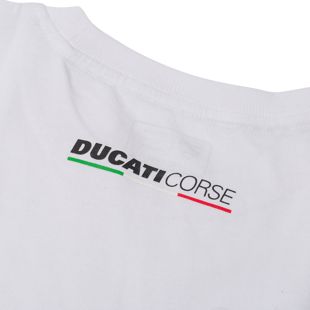 T-shirt bianca da bambino con logo sul petto Ducati Corse T-Bargellino