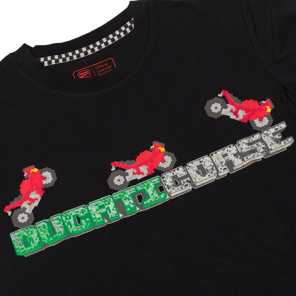 T-shirt nera da bambino con logo sul petto Ducati Corse T-Bargellino