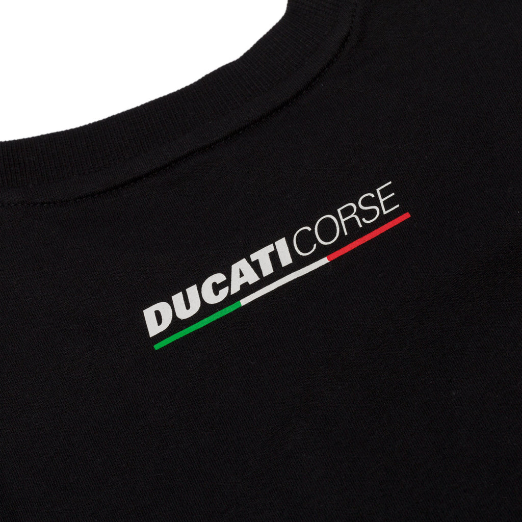 T-shirt nera da bambino con logo sul petto Ducati Corse T-Bargellino