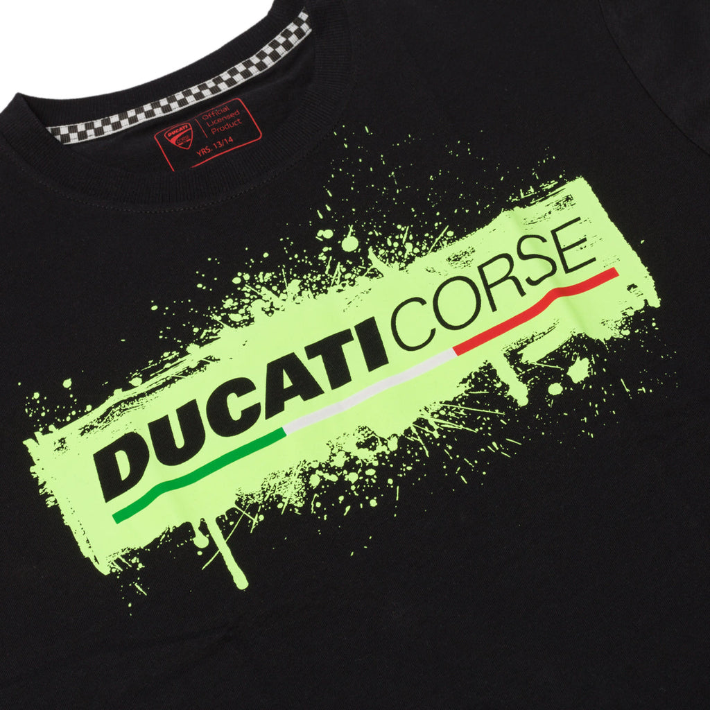 T-shirt nera da bambino con logo sul petto Ducati Corse Sketch