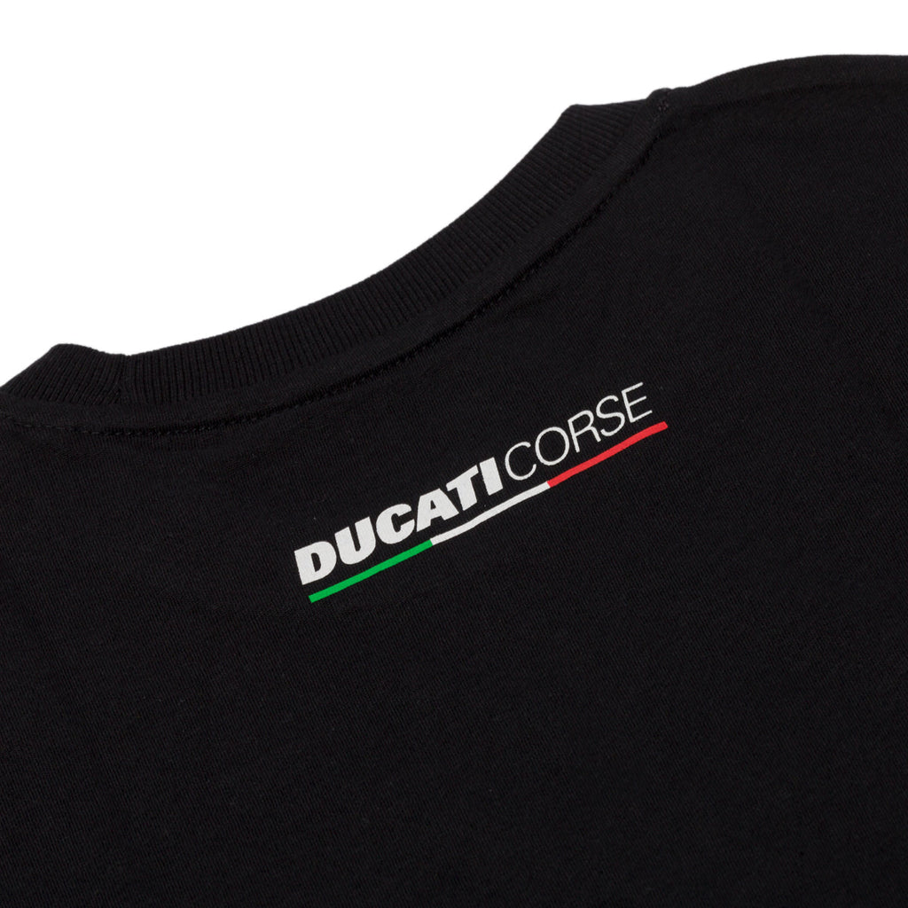 T-shirt nera da bambino con logo sul petto Ducati Corse Sketch