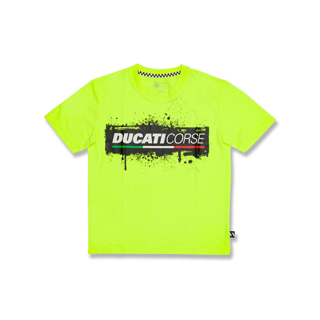 T-shirt giallo fluo da bambino con logo sul petto Ducati Corse Sketch