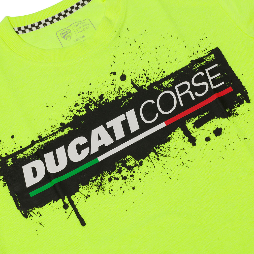 T-shirt giallo fluo da bambino con logo sul petto Ducati Corse Sketch