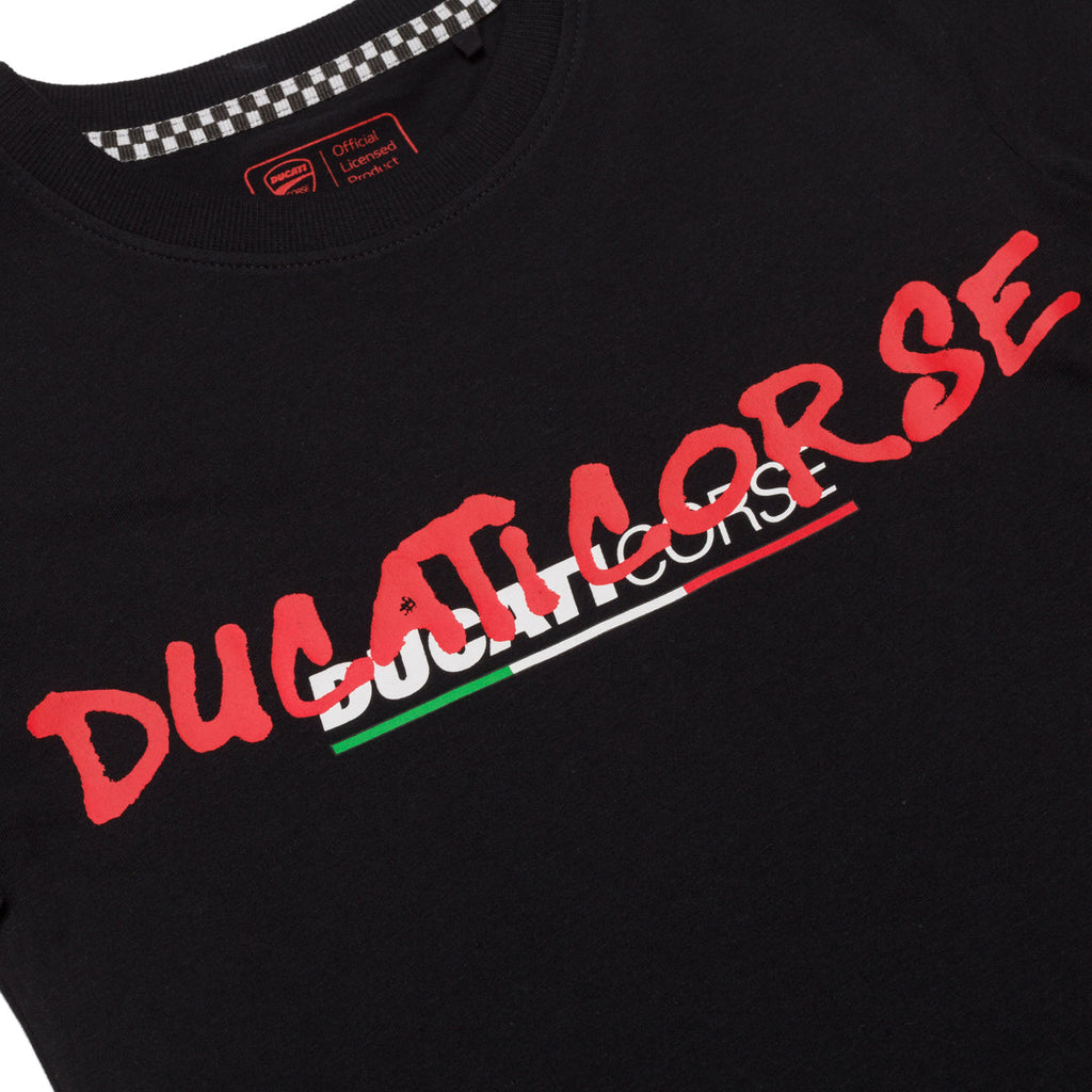 T-shirt nera da bambino con logo sul petto Ducati Corse Graffiti