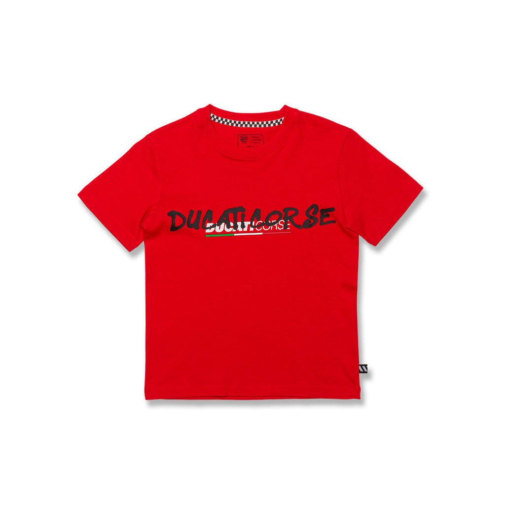 T-shirt rossa da bambino con logo sul petto Ducati Corse Graffiti