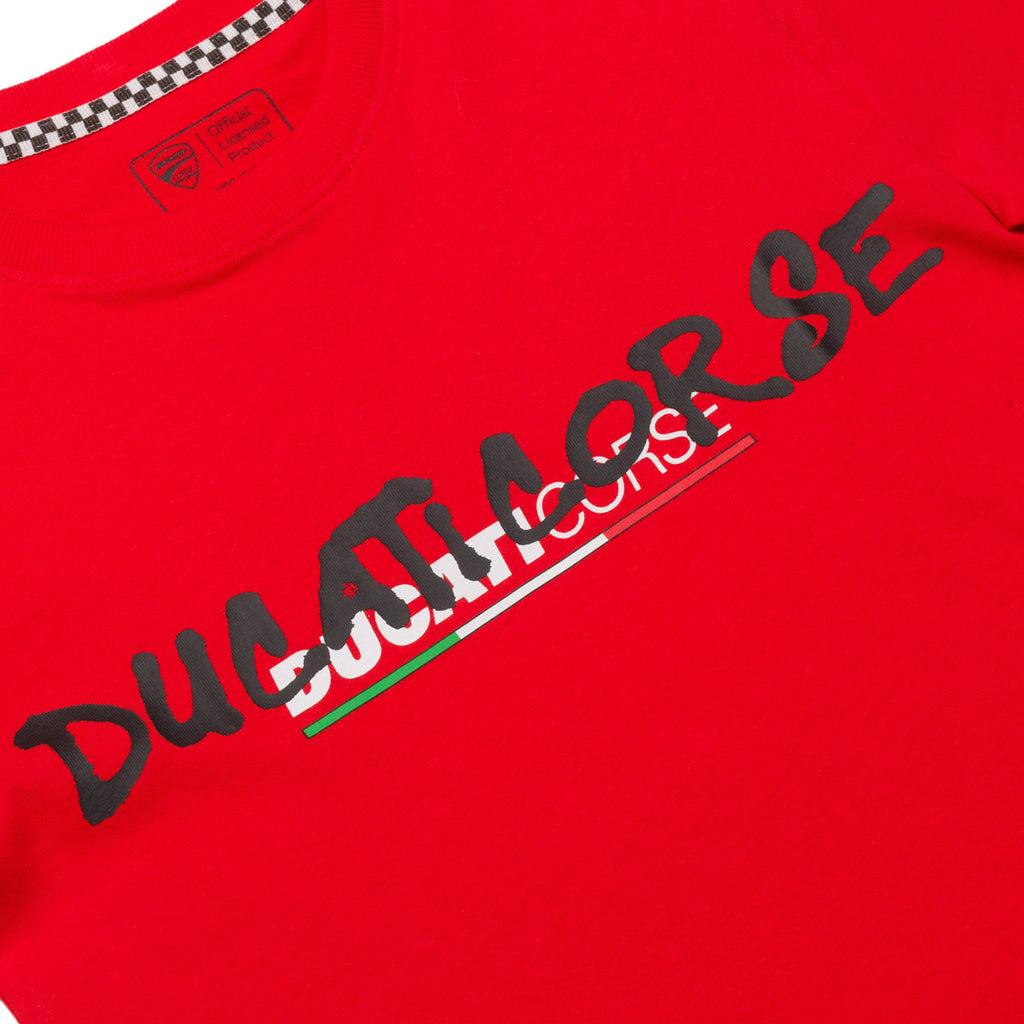 T-shirt rossa da bambino con logo sul petto Ducati Corse Graffiti