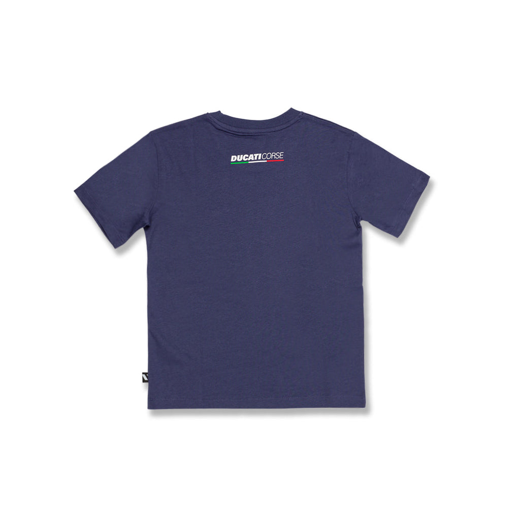 T-shirt blu da bambino con badge sul petto Ducati Corse Chalk