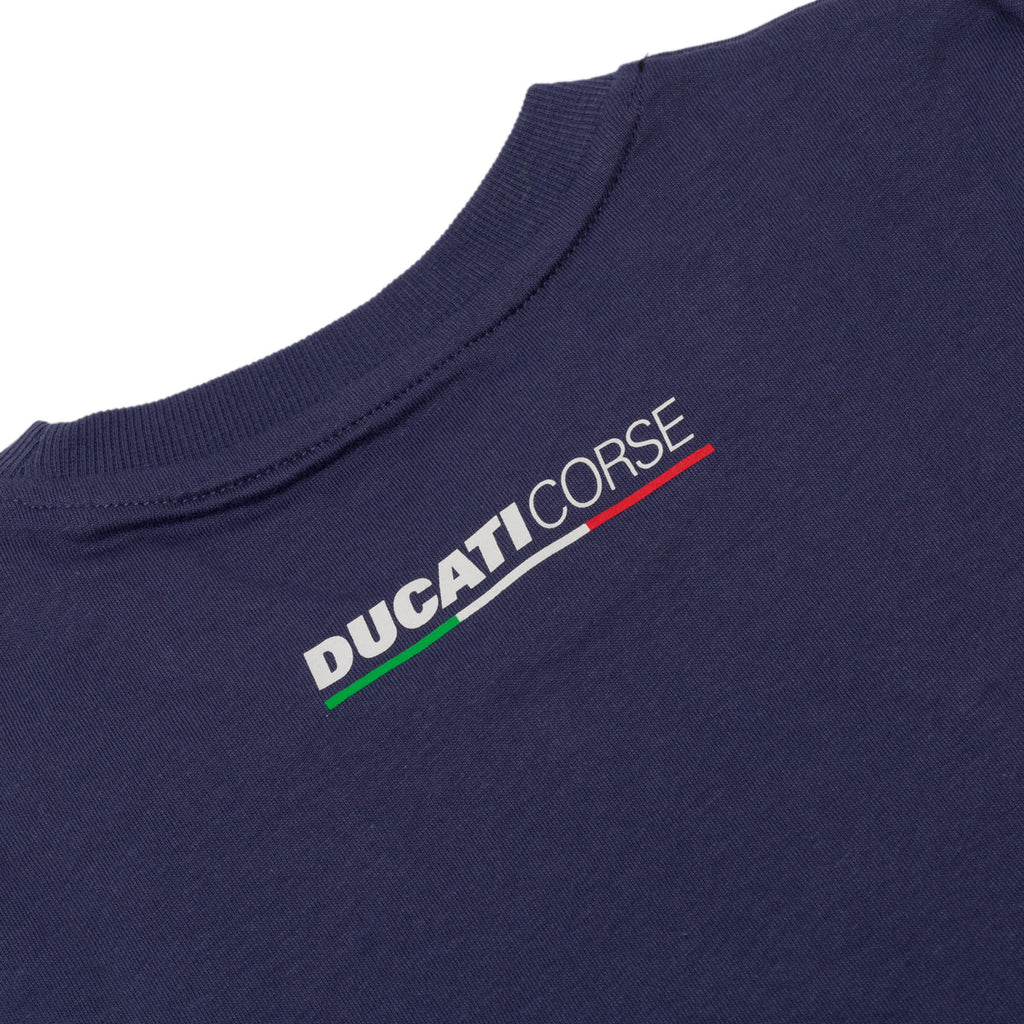 T-shirt blu da bambino con badge sul petto Ducati Corse Chalk