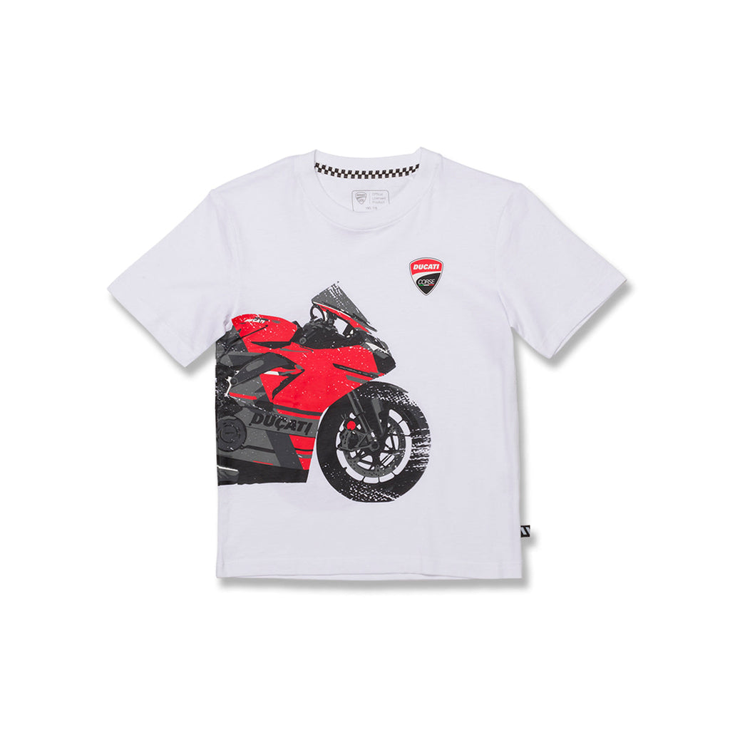 T-shirt bianca da bambino con stampa sul petto Ducati Corse