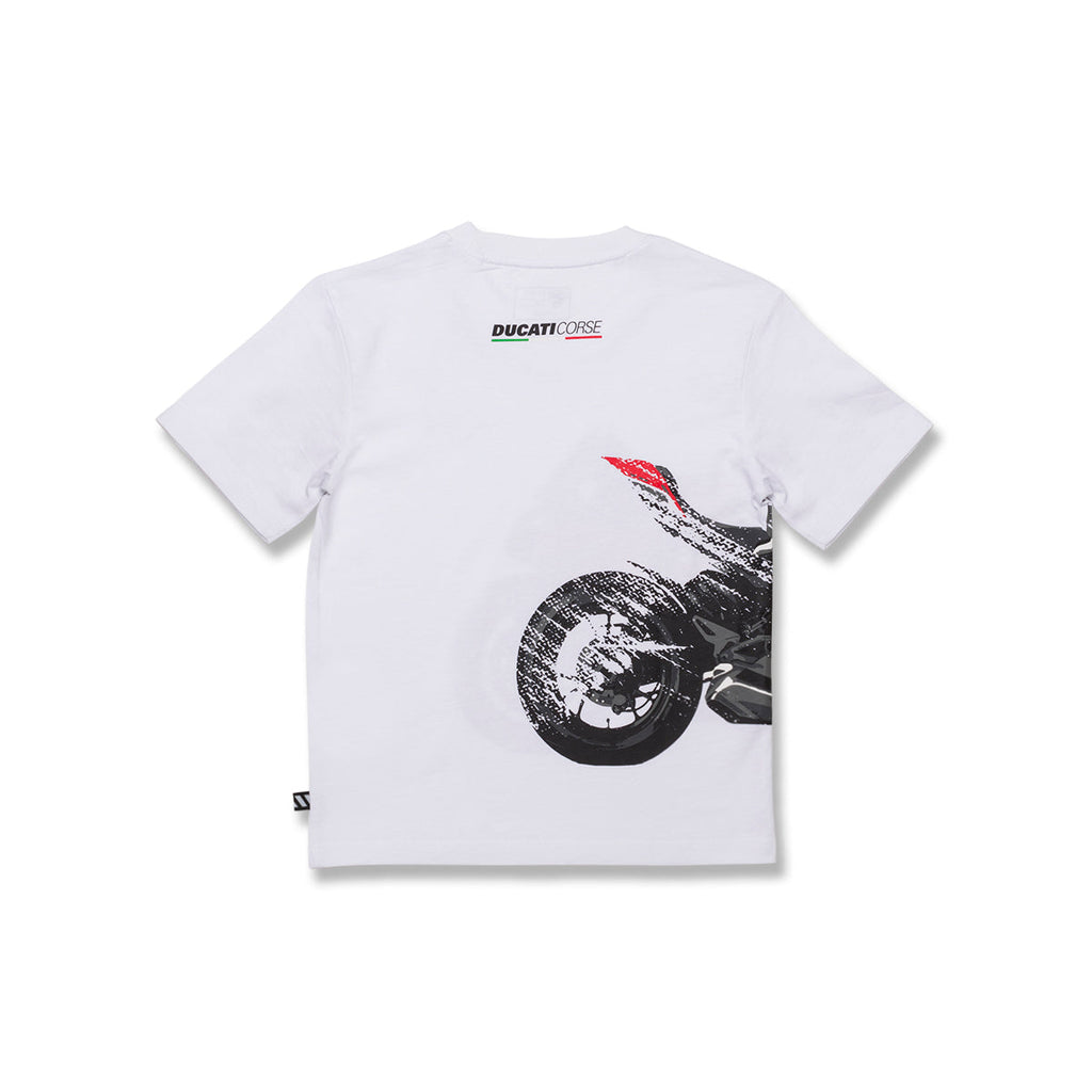 T-shirt bianca da bambino con stampa sul petto Ducati Corse