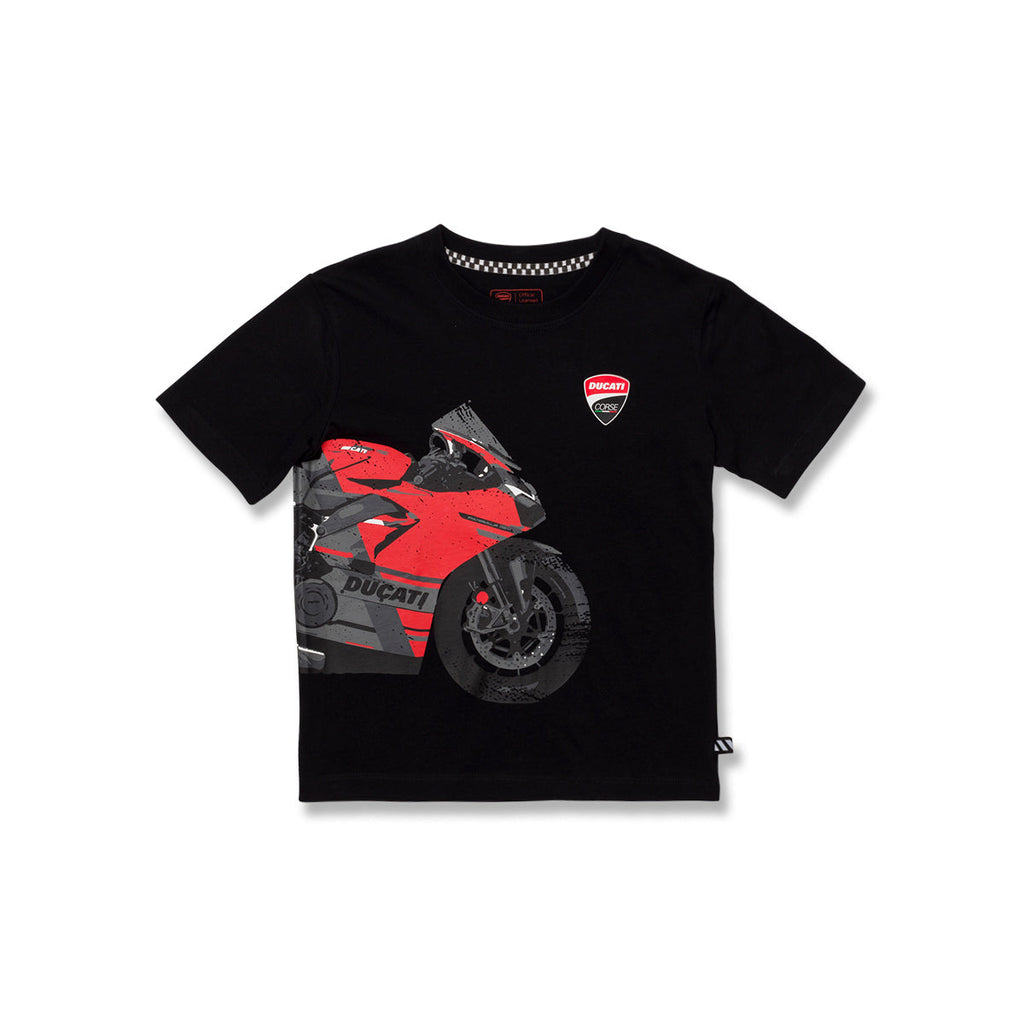 T-shirt nera da bambino con stampa sul petto Ducati Corse