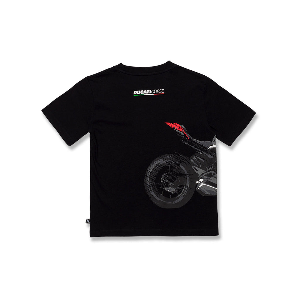 T-shirt nera da bambino con stampa sul petto Ducati Corse