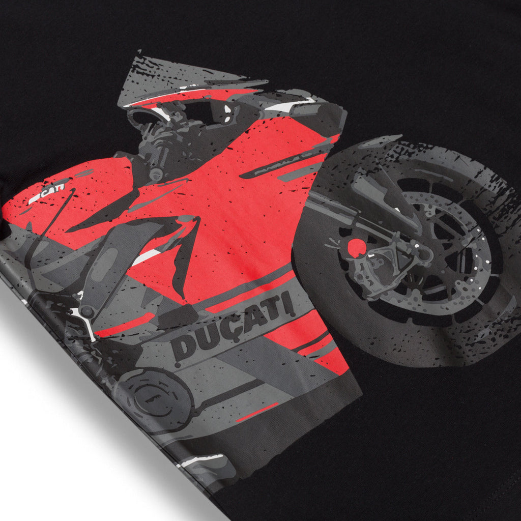 T-shirt nera da bambino con stampa sul petto Ducati Corse