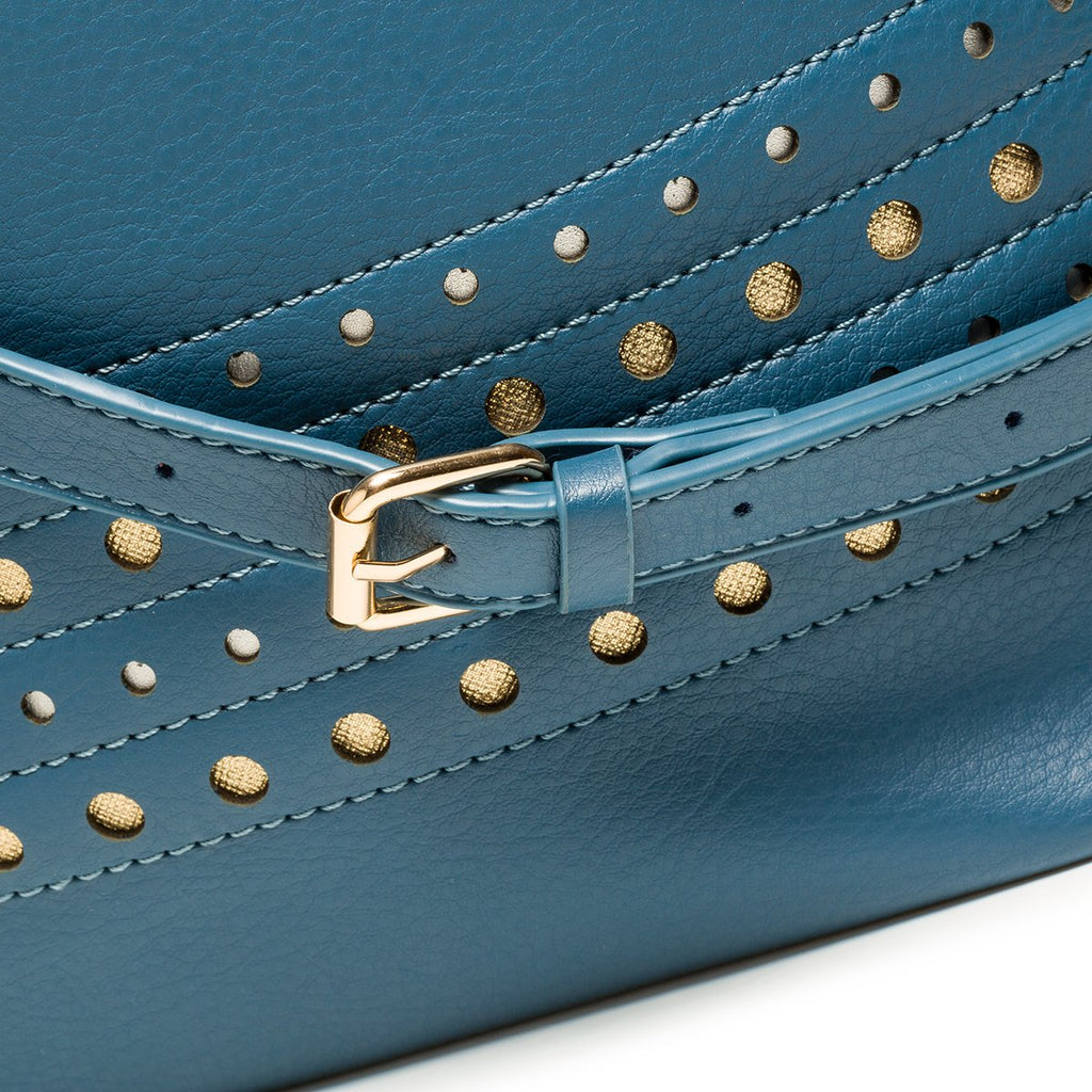 Borsa a spalla blu con borchie oro Le Najadi