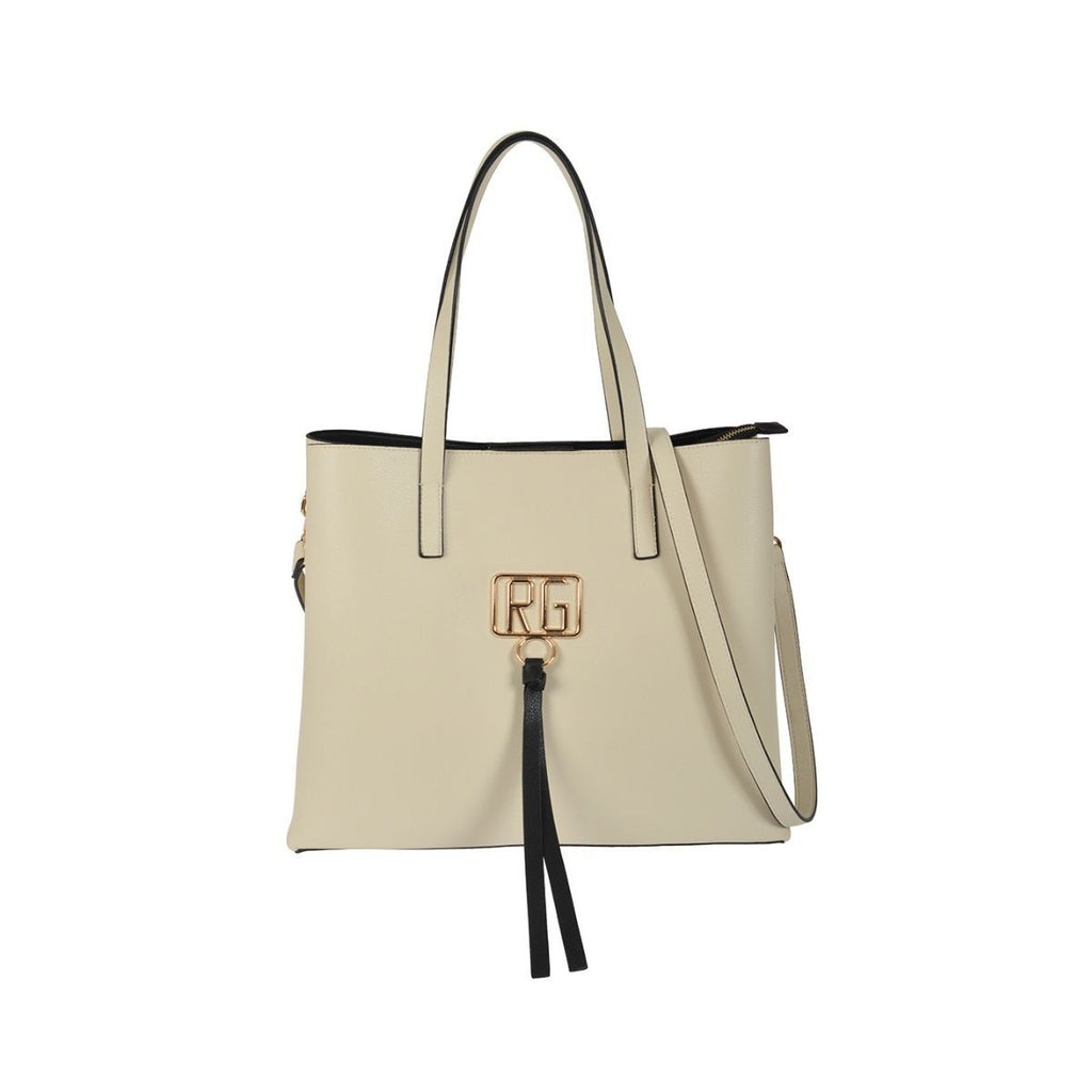 Borsa a spalla beige con logo in metallo Romeo Gigli Amal