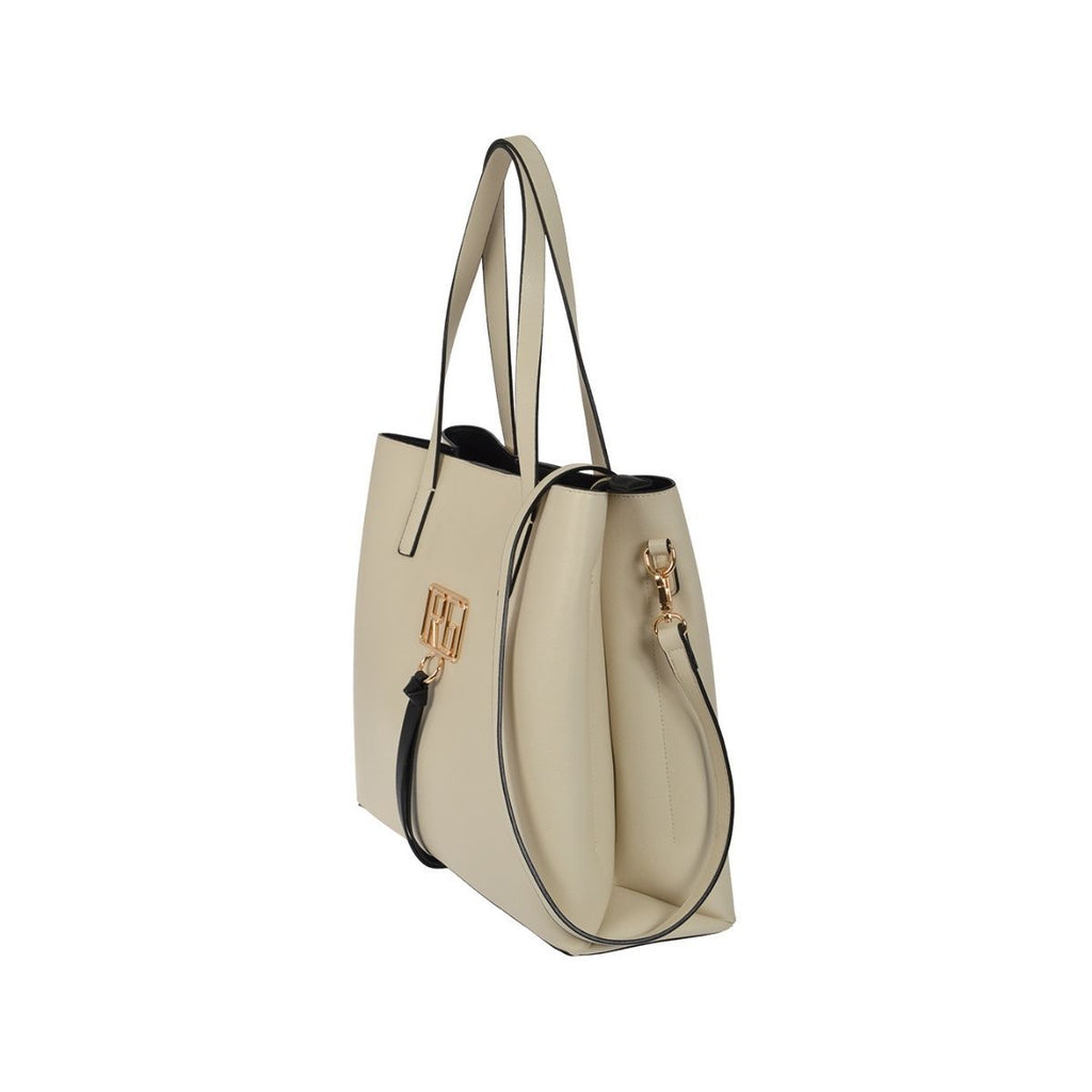 Borsa a spalla beige con logo in metallo Romeo Gigli Amal