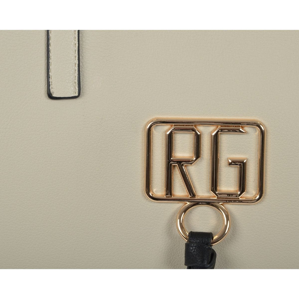 Borsa a spalla beige con logo in metallo Romeo Gigli Amal