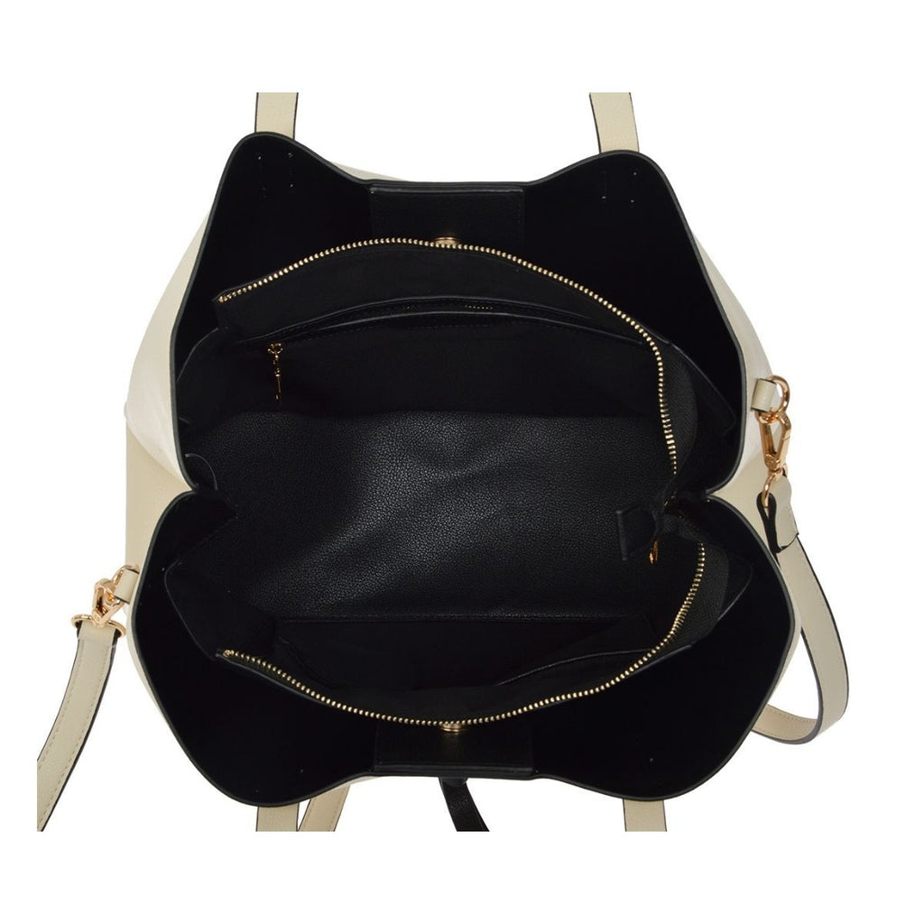 Borsa a spalla beige con logo in metallo Romeo Gigli Amal
