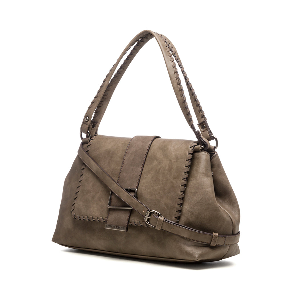 Borsa a spalla marrone con logo in metallo Lumberjack Helena