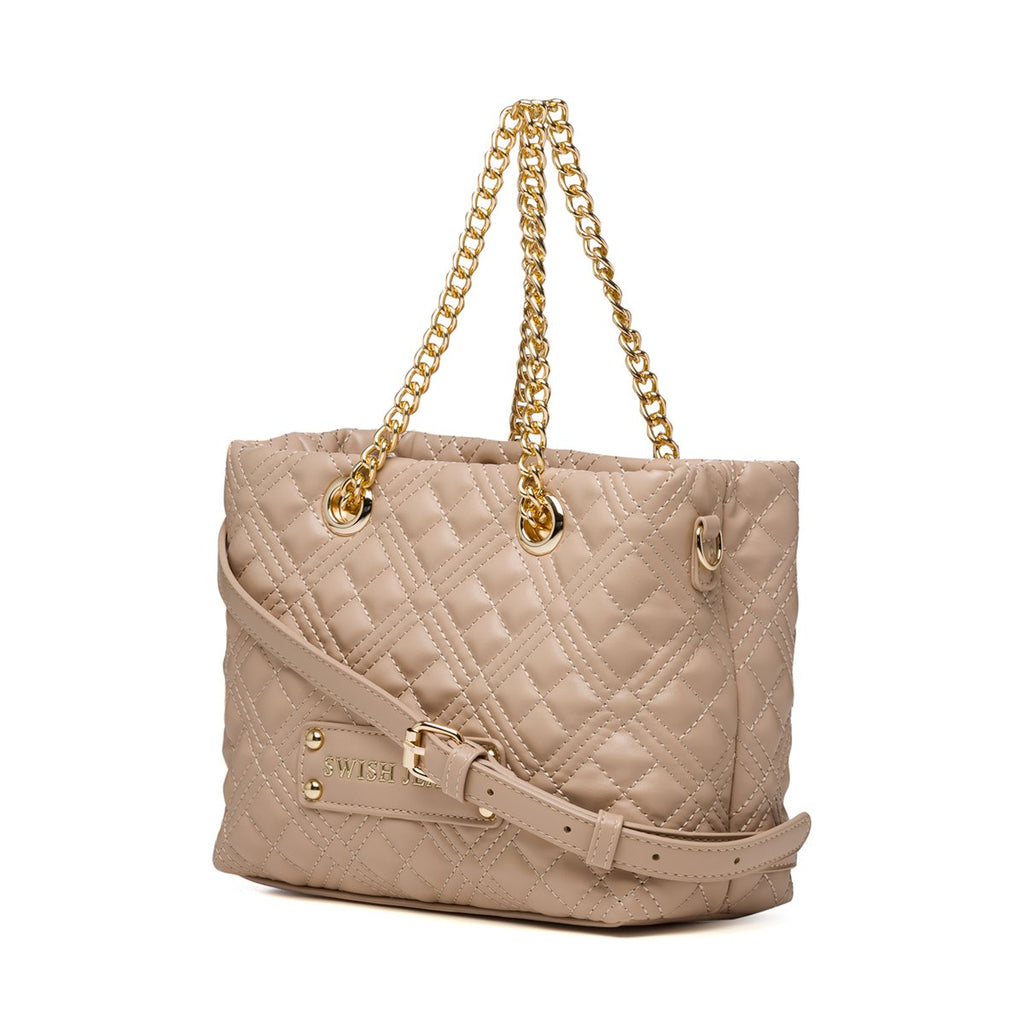 Borsa a mano color nude effetto trapuntato con manici in metallo Swish Jeans