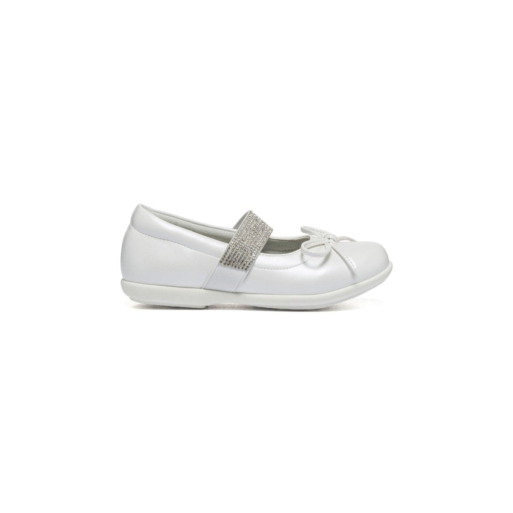 Ballerine color bianco perlato con strass e glitter sul fiocchetto Le scarpe di Alice