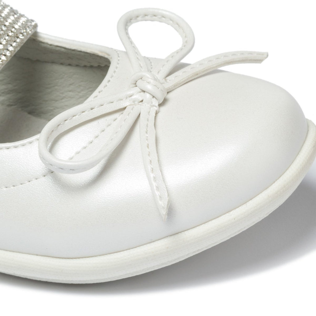 Ballerine color bianco perlato con strass e glitter sul fiocchetto Le scarpe di Alice