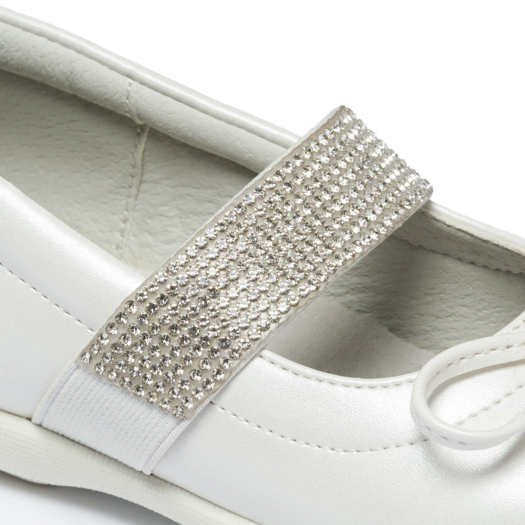 Ballerine color bianco perlato con strass e glitter sul fiocchetto Le scarpe di Alice