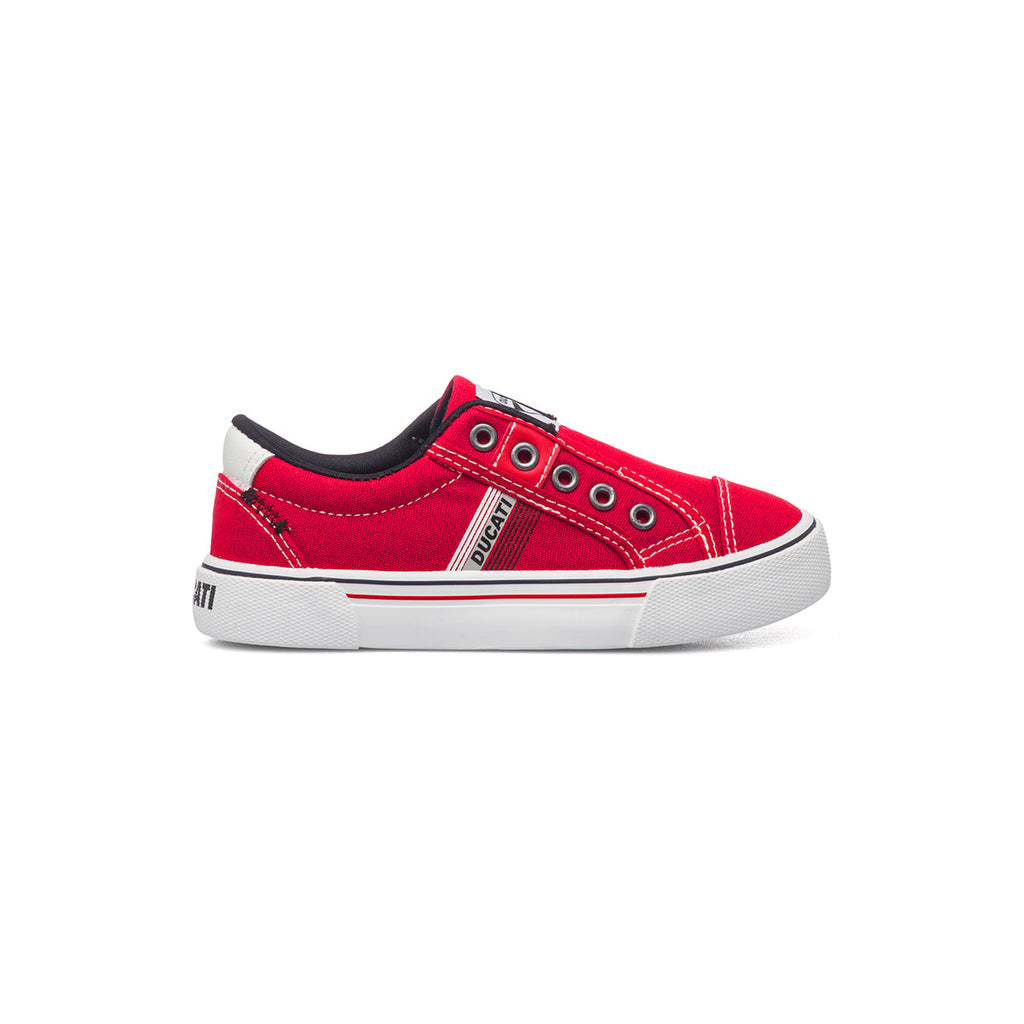 Sneakers rosse da bambino in tessuto con logo laterale Ducati