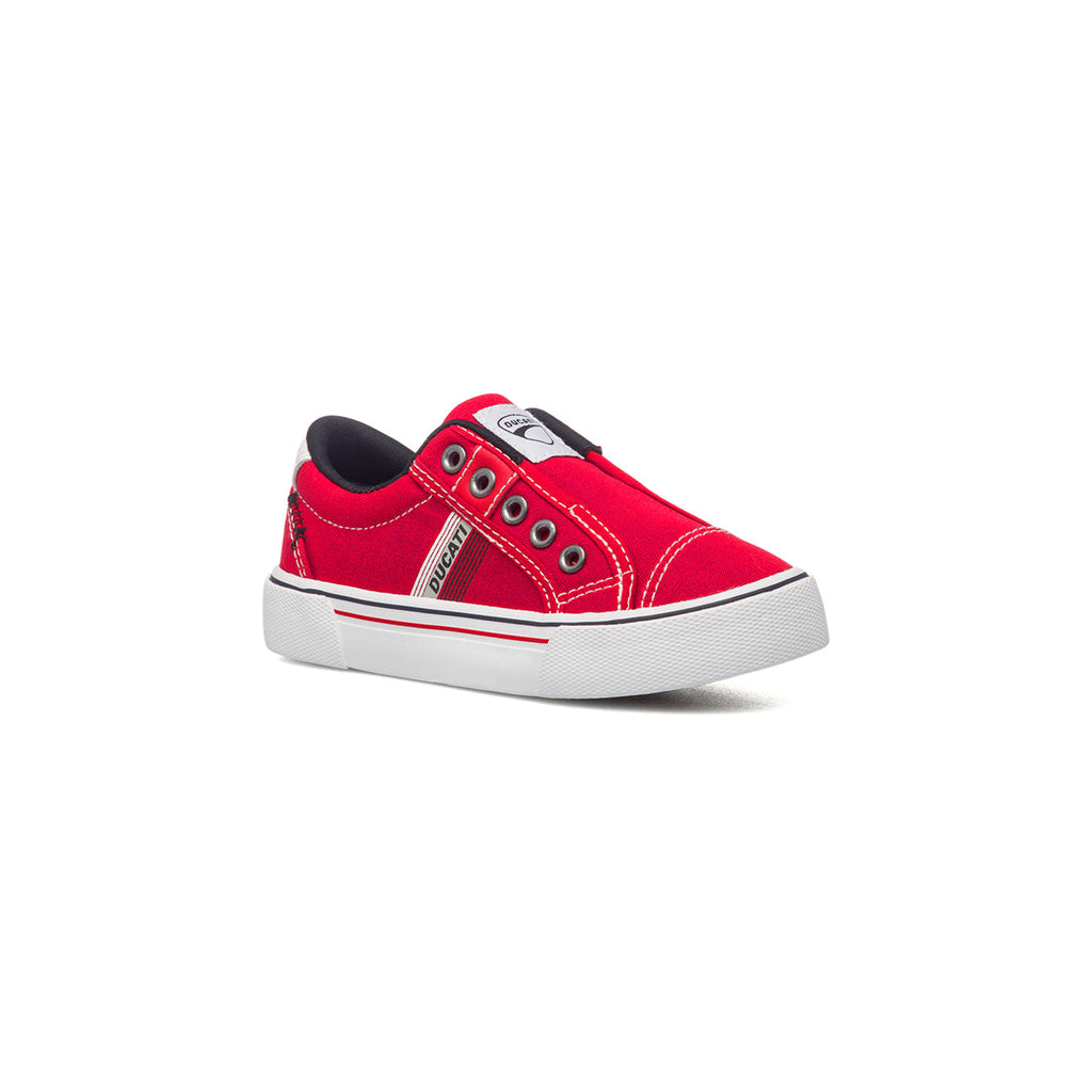 Sneakers rosse da bambino in tessuto con logo laterale Ducati