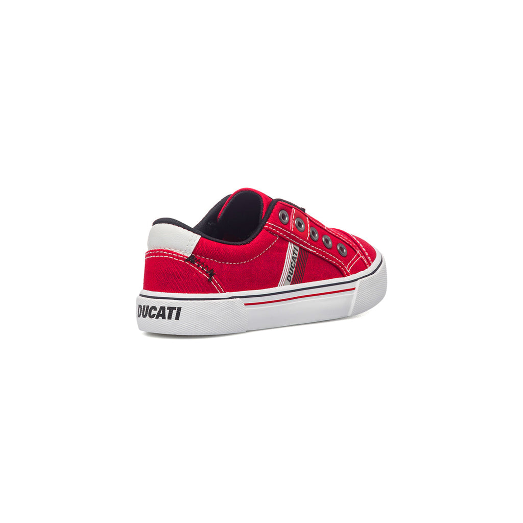 Sneakers rosse da bambino in tessuto con logo laterale Ducati