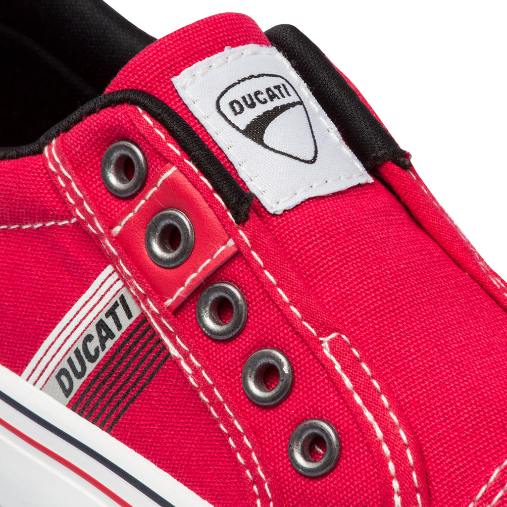 Sneakers rosse da bambino in tessuto con logo laterale Ducati