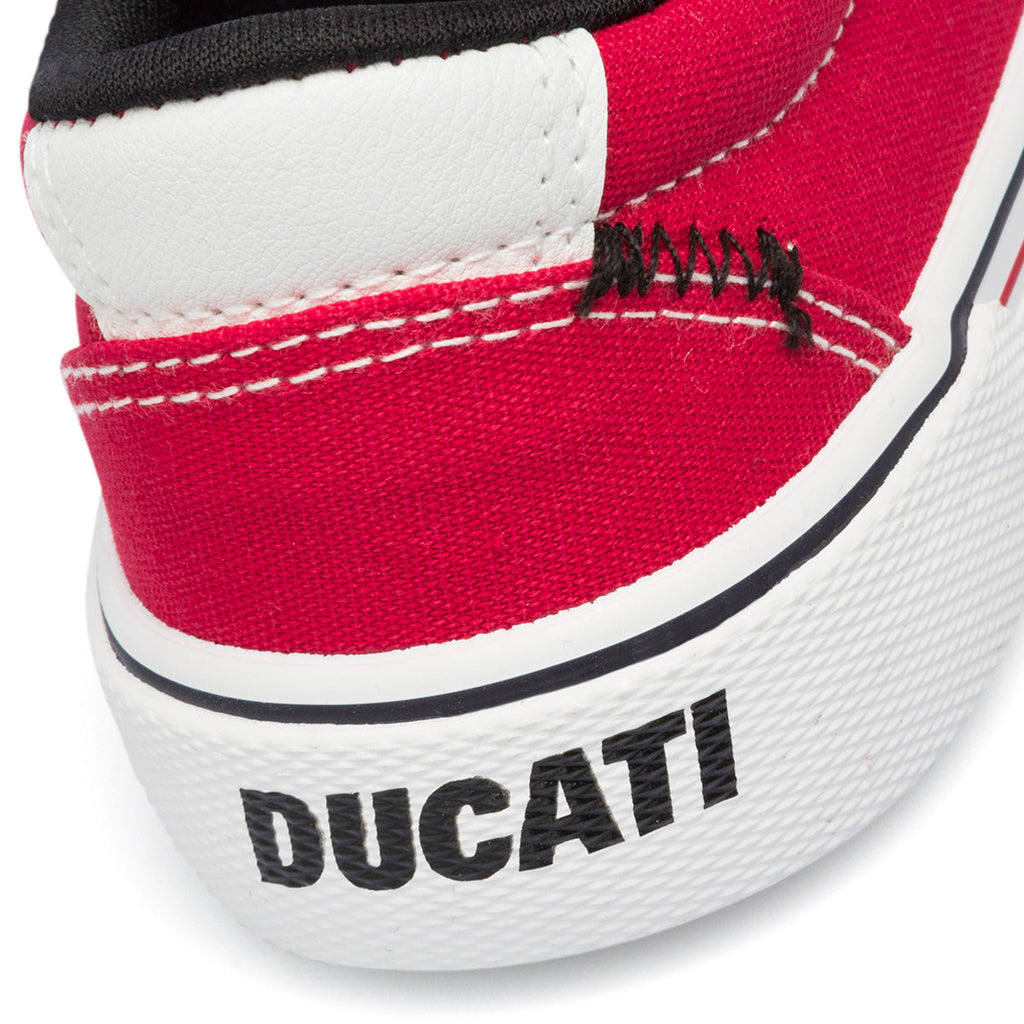 Sneakers rosse da bambino in tessuto con logo laterale Ducati