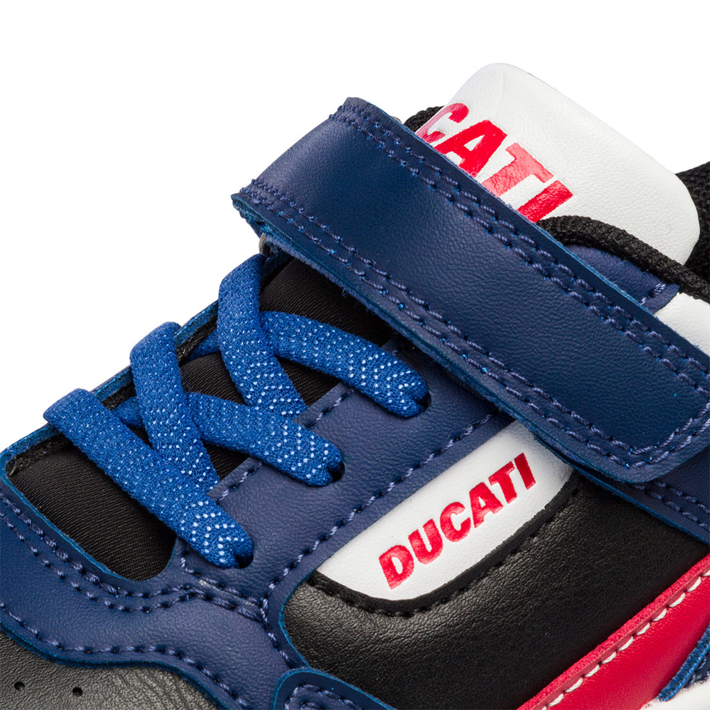 Sneakers nere, rosse e blu da bambino con logo laterale Ducati