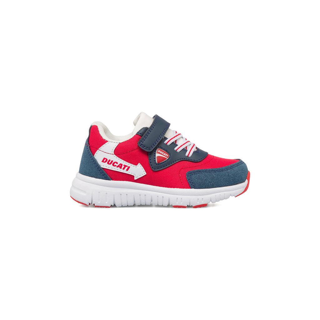 Sneakers rosse e blu da bambino con logo laterale Ducati