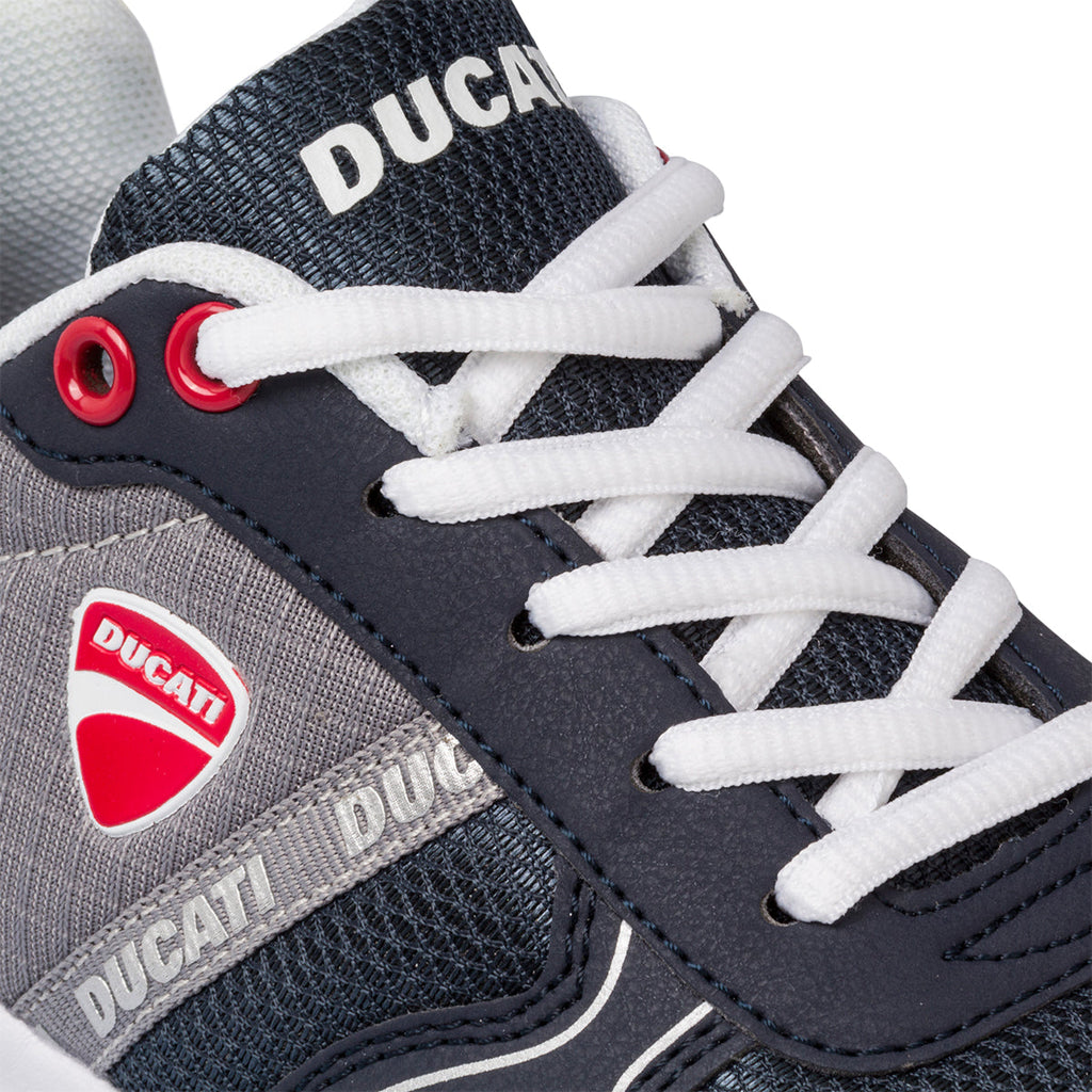 Sneakers blu e grigie da bambino con logo laterale Ducati