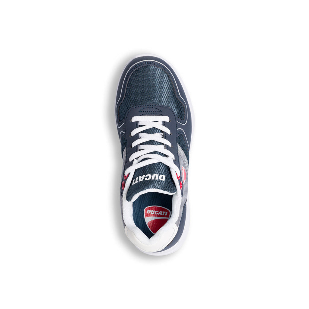 Sneakers blu e grigie da bambino con logo laterale Ducati