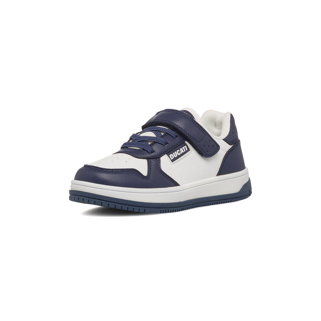 Sneakers bianche e blu da bambino con logo sul tallone Ducati