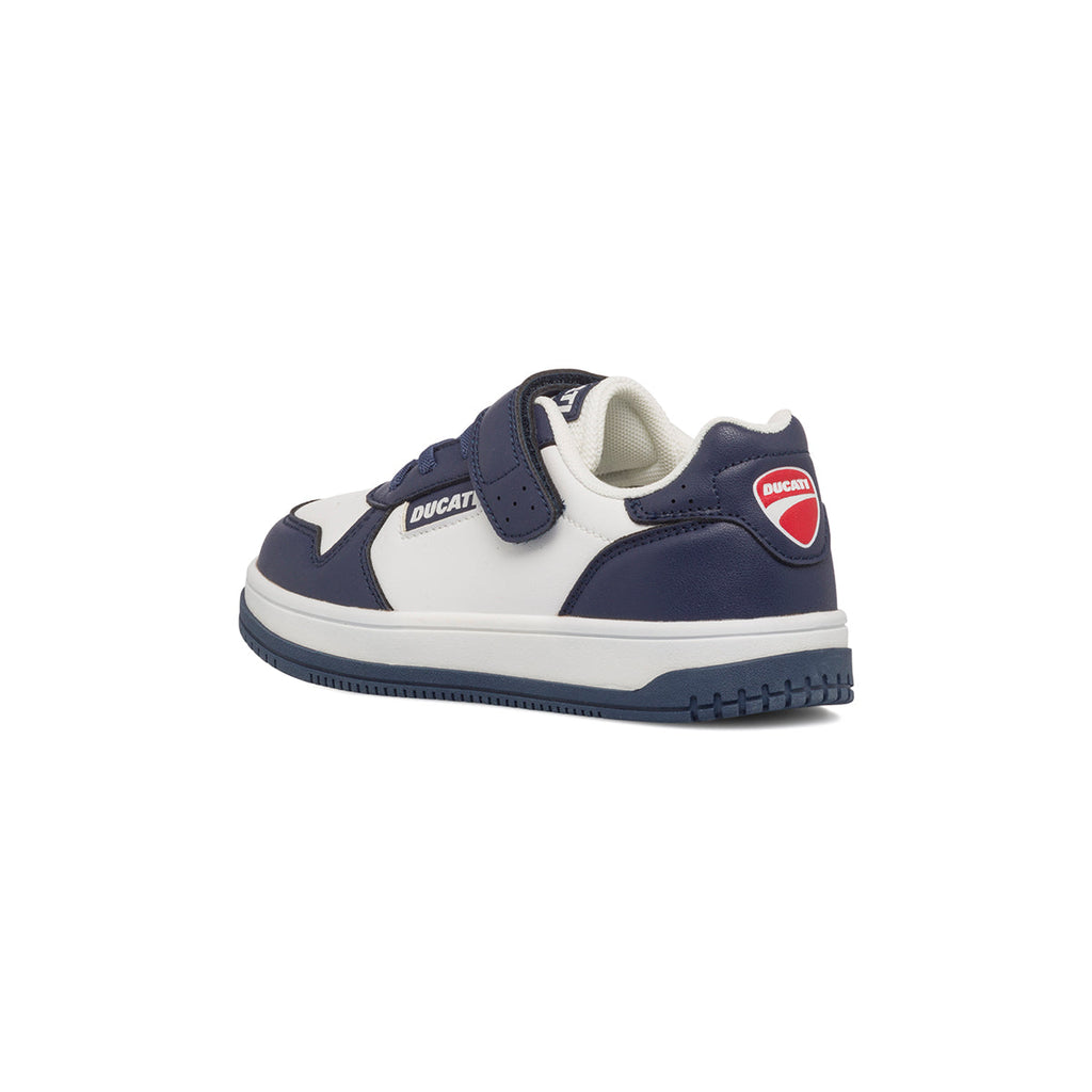 Sneakers bianche e blu da bambino con logo sul tallone Ducati